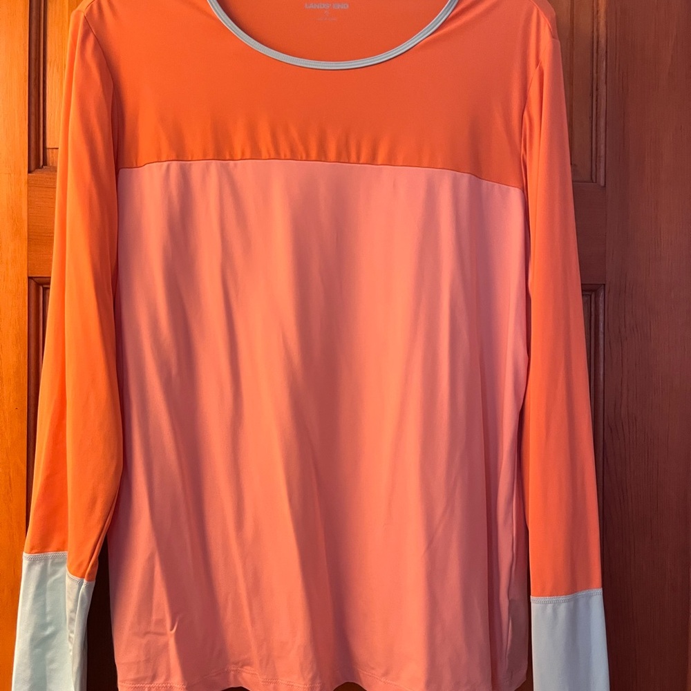 Lands' End UPF-Protected Women's Long Sleeve Top - Orange and Pink